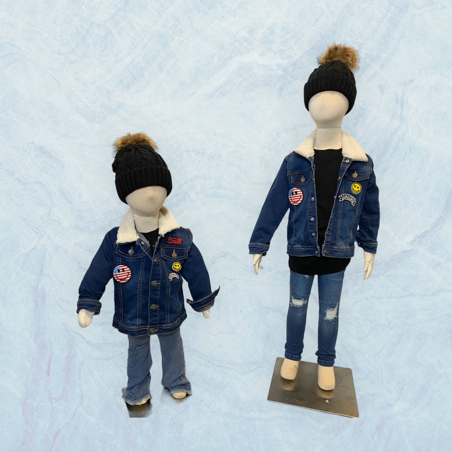 faux wool collar and badges