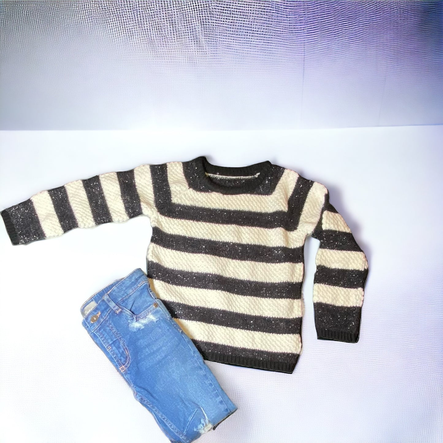 Black and white shimmer stripe sweater