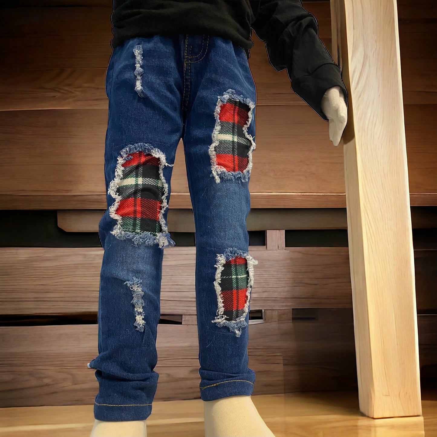 Plaid patches pants