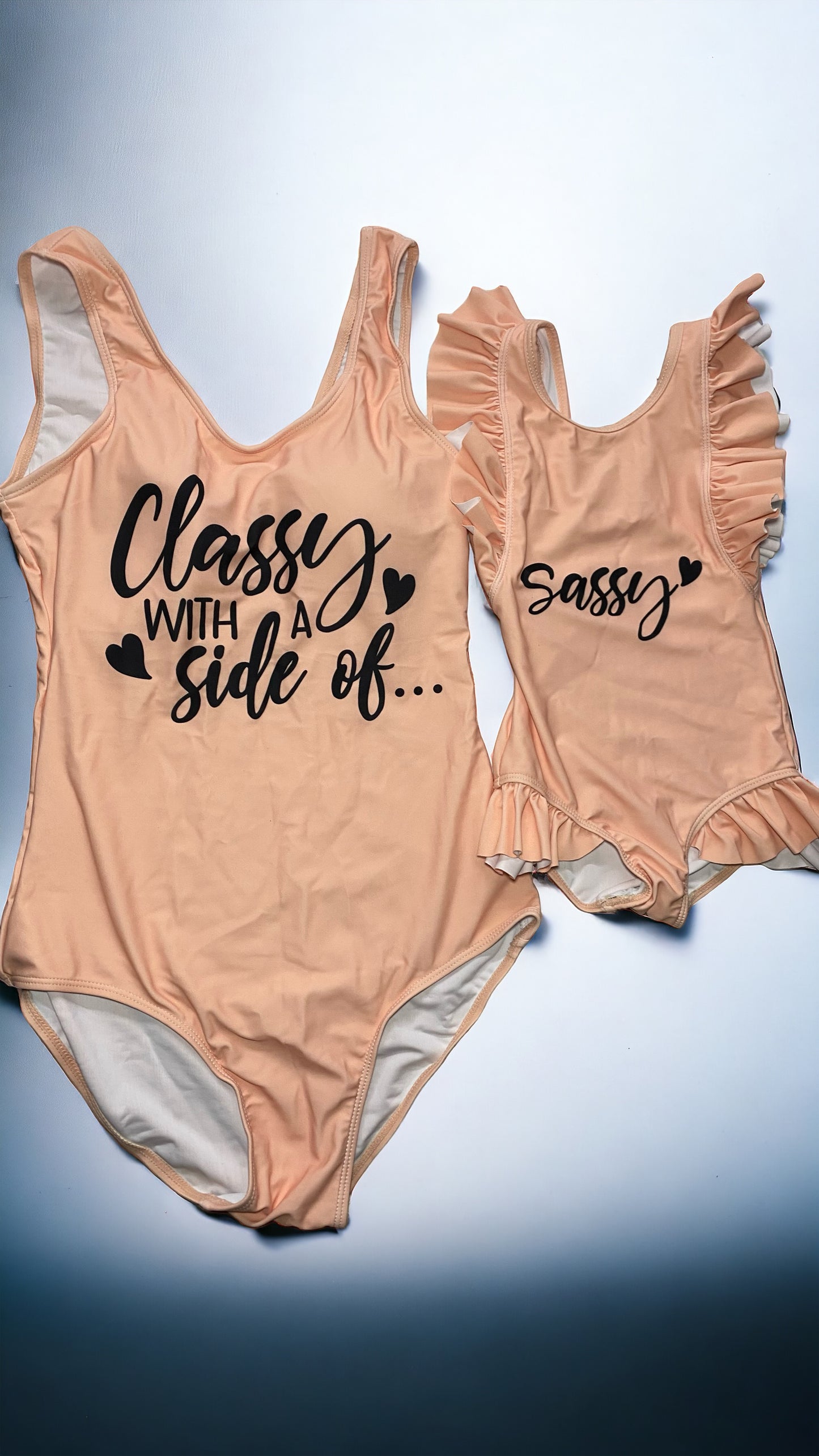 Classy with a side of ….Sassy Mommy & Me one piece bathing suits