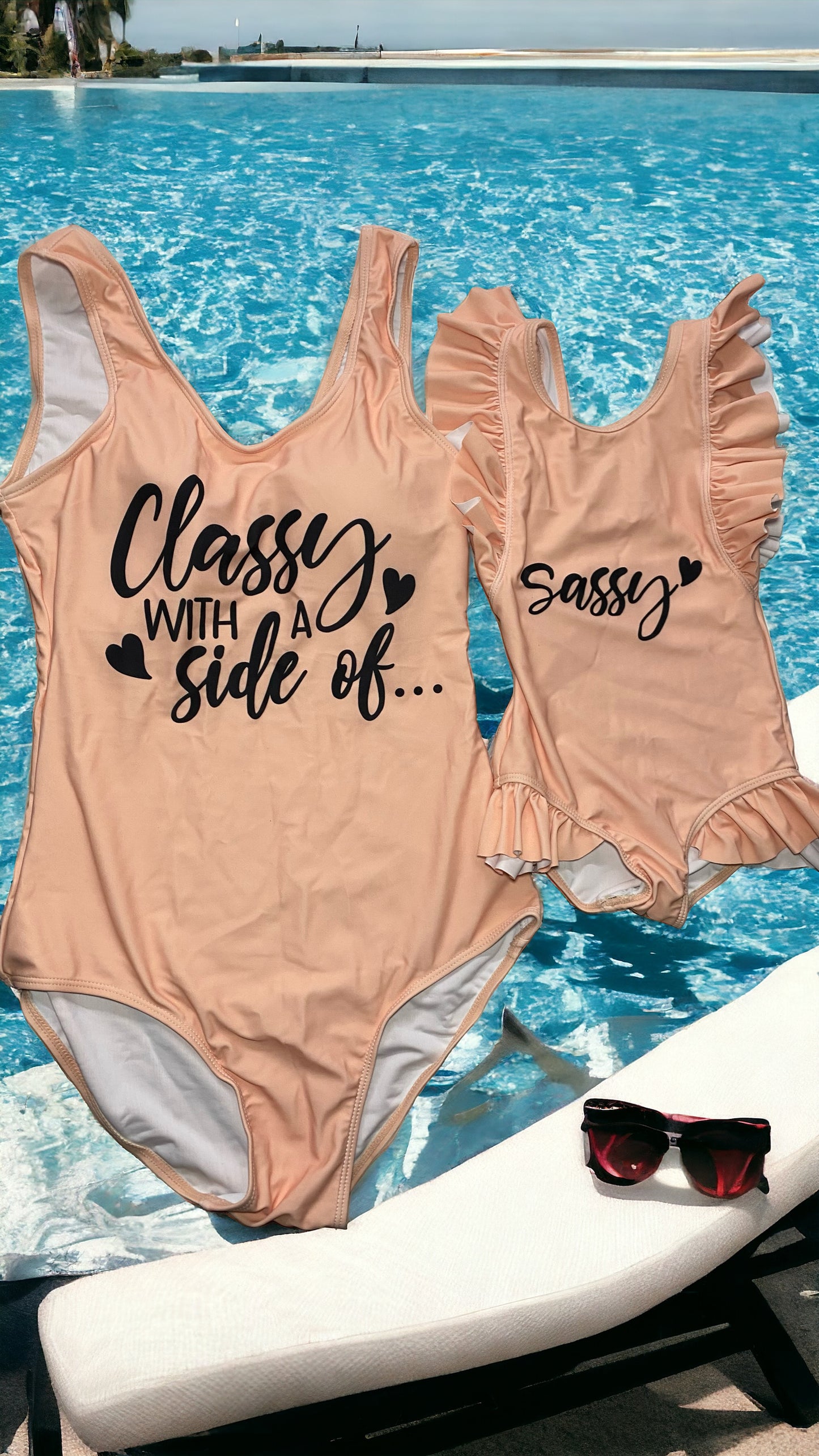 Classy with a side of ….Sassy Mommy & Me one piece bathing suits