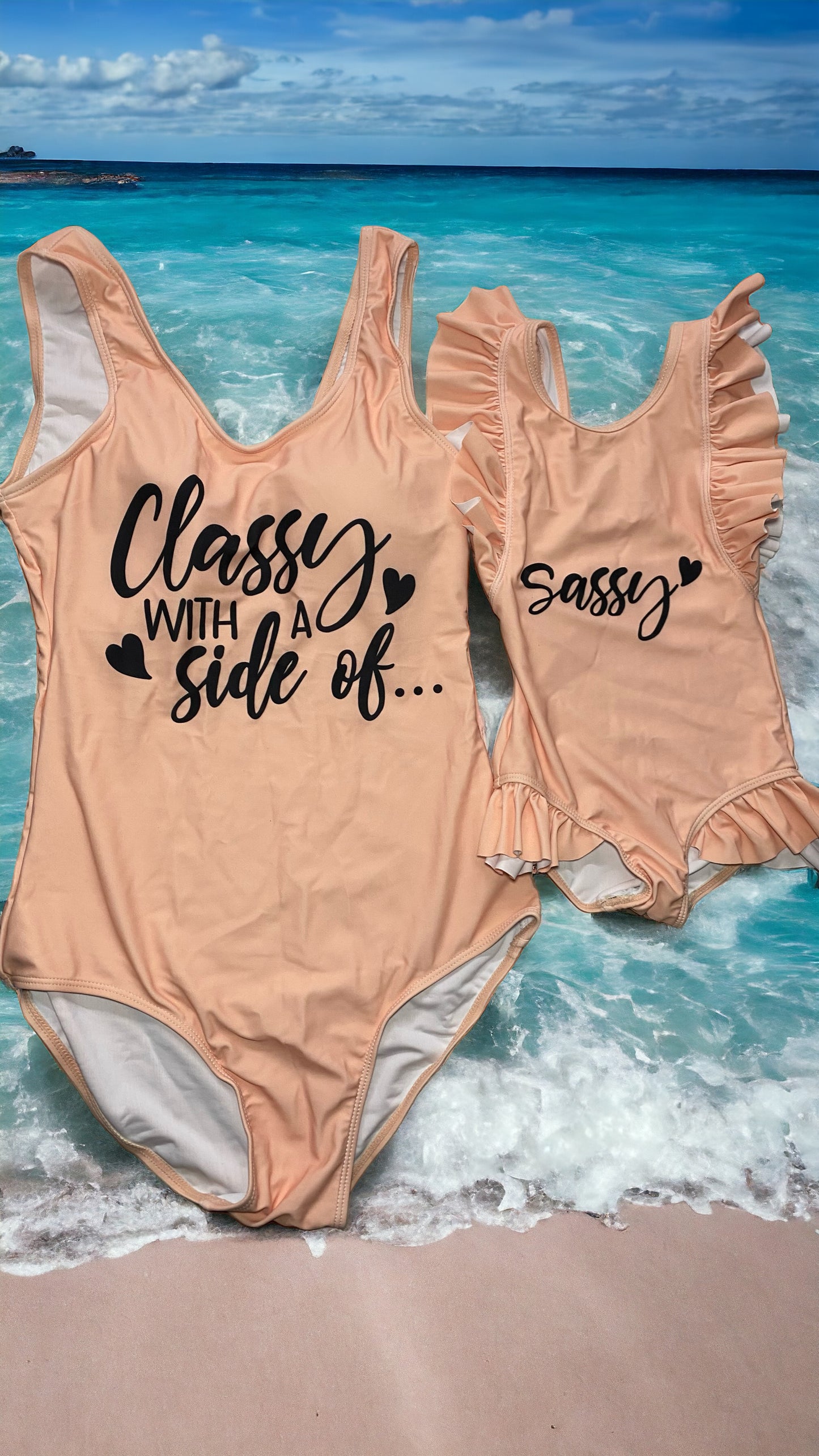 Classy with a side of ….Sassy Mommy & Me one piece bathing suits