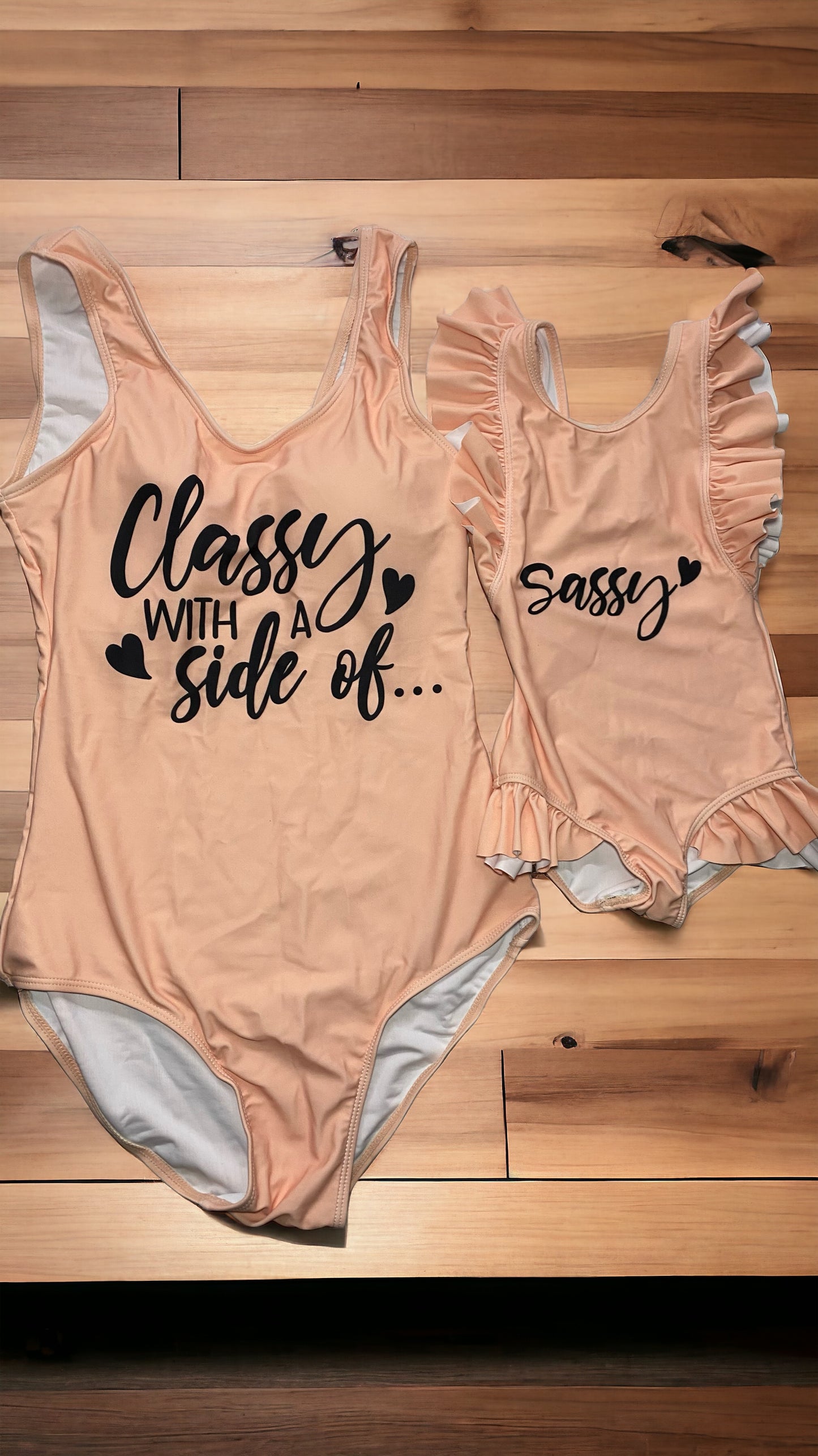 Classy with a side of ….Sassy Mommy & Me one piece bathing suits
