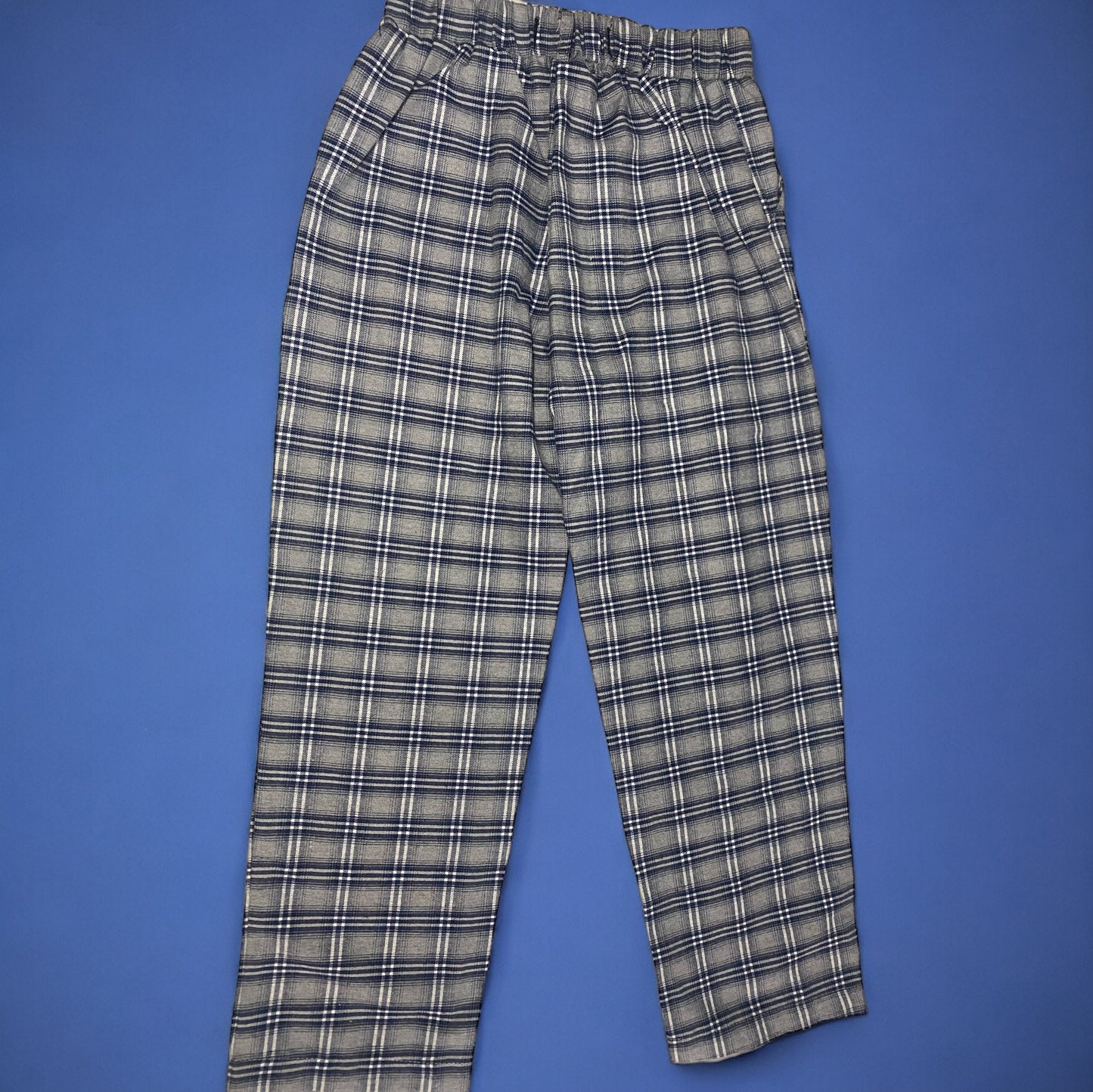 Blue, gray, white Plaid 2 pocket trousers
