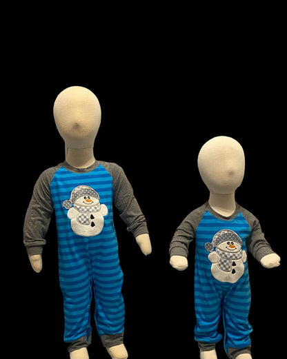 Blue & gray footless Snowman onesie