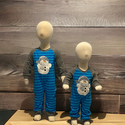 Blue & gray footless Snowman onesie