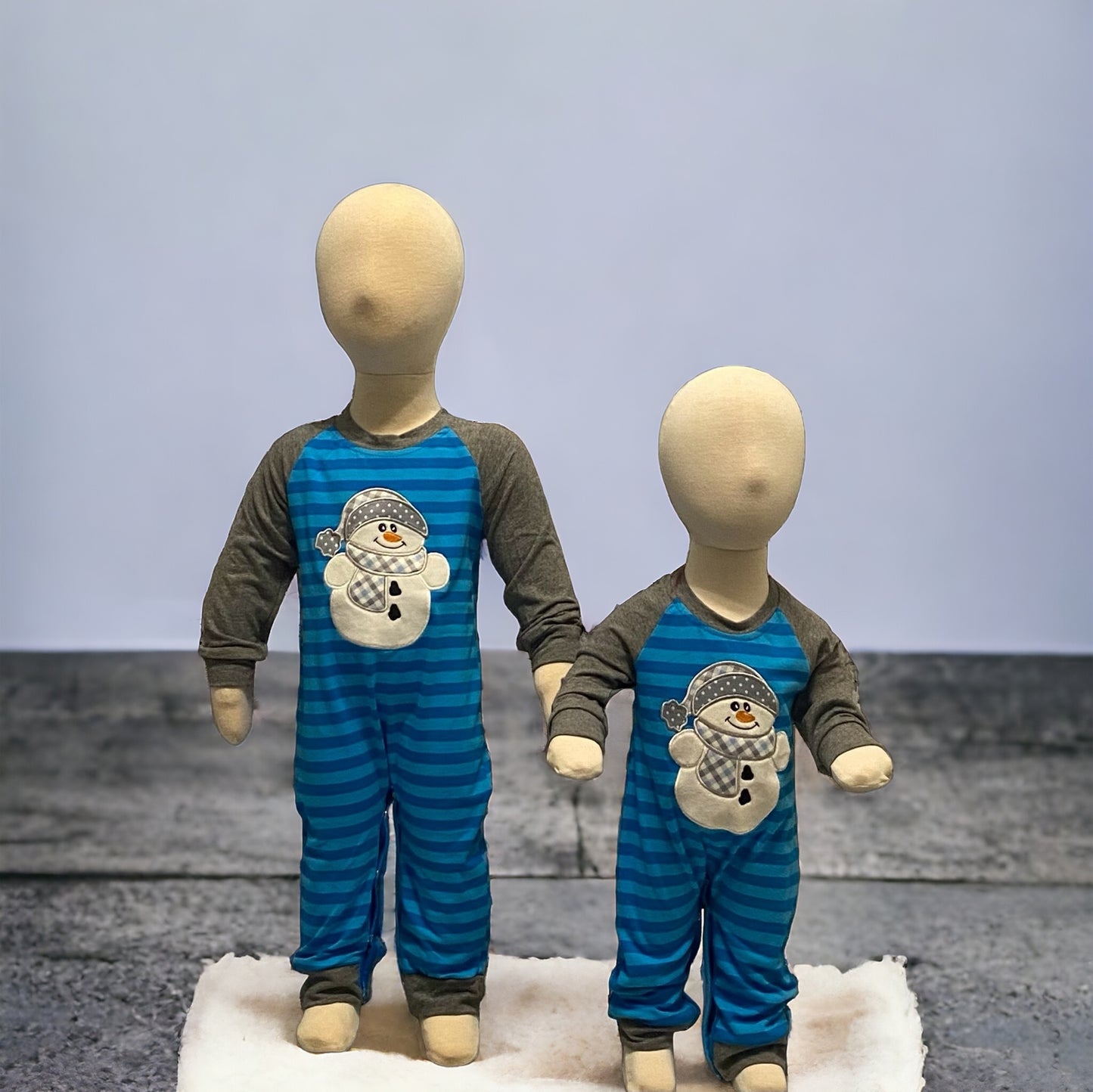 Blue & gray footless Snowman onesie