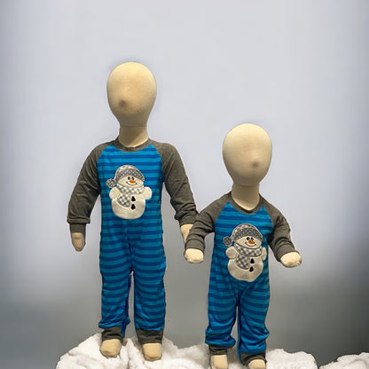 Blue & gray footless Snowman onesie