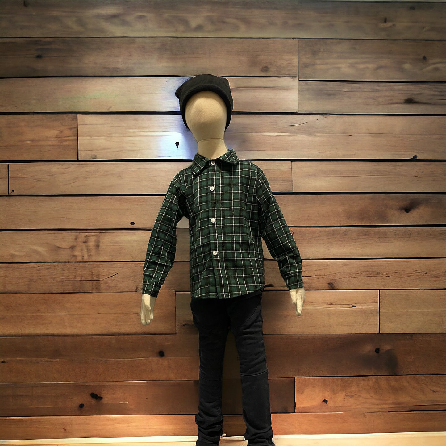 Green, black, & white plaid Button up long sleeve shirt