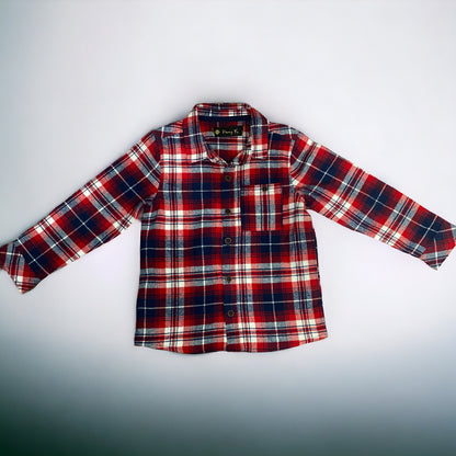 Blue, red, & white plaid long sleeve button up