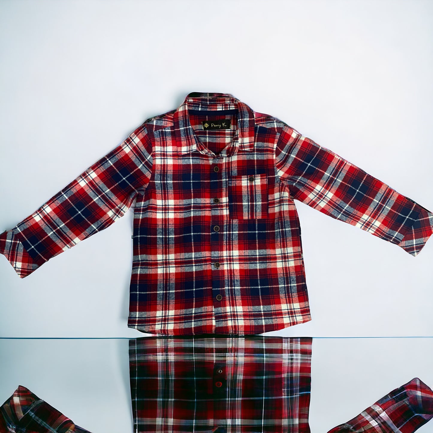 Blue, red, & white plaid long sleeve button up