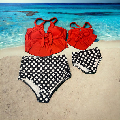 Mommy and Me Matching 2 piece red white and Black Swimsuit