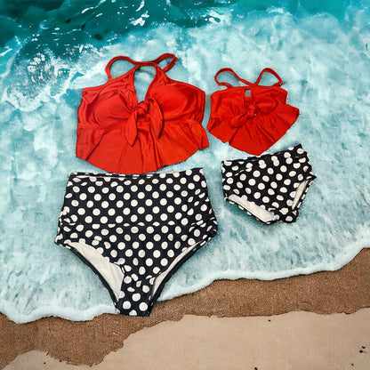 Mommy and Me Matching 2 piece red white and Black Swimsuit