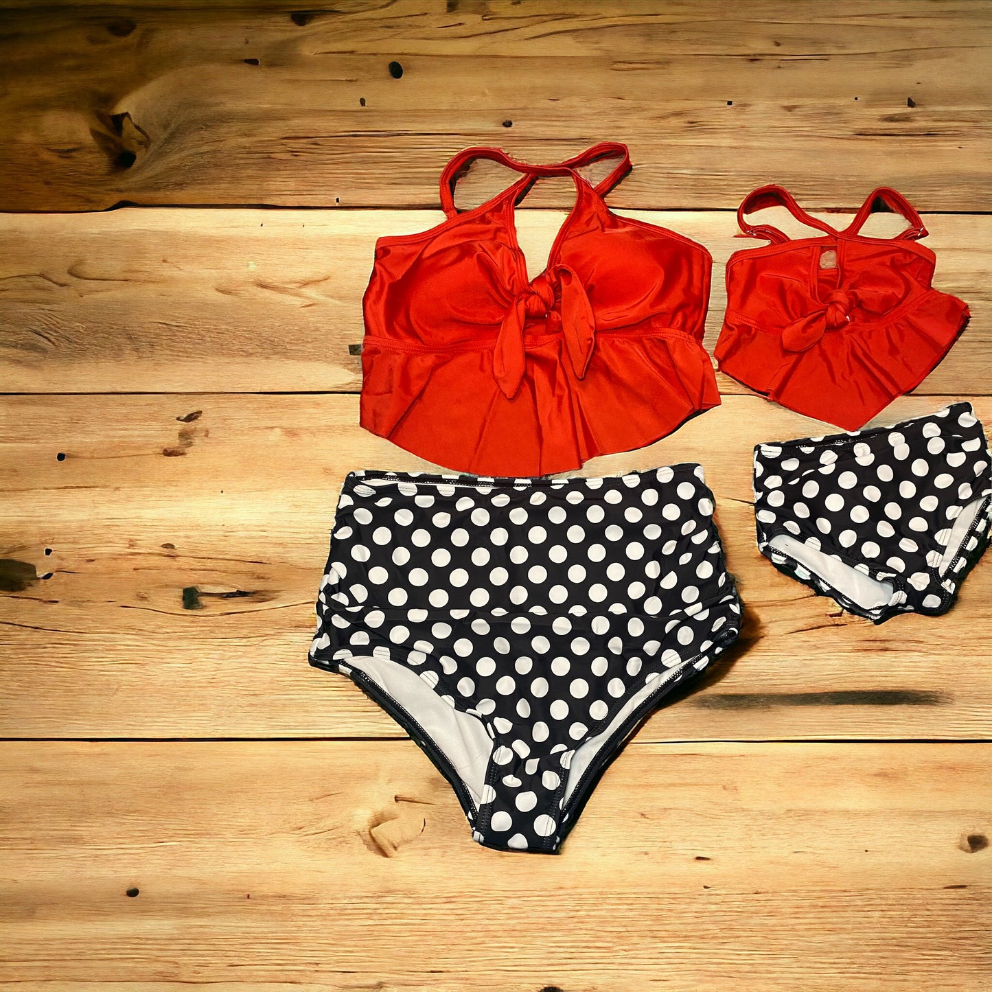 Mommy and Me Matching 2 piece red white and Black Swimsuit