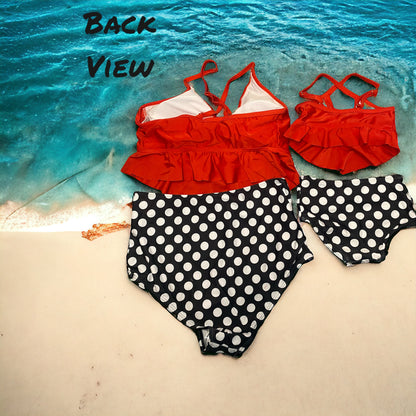 Mommy and Me Matching 2 piece red white and Black Swimsuit