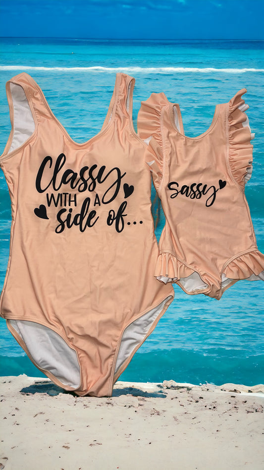 Classy with a side of ….Sassy Mommy & Me one piece bathing suits